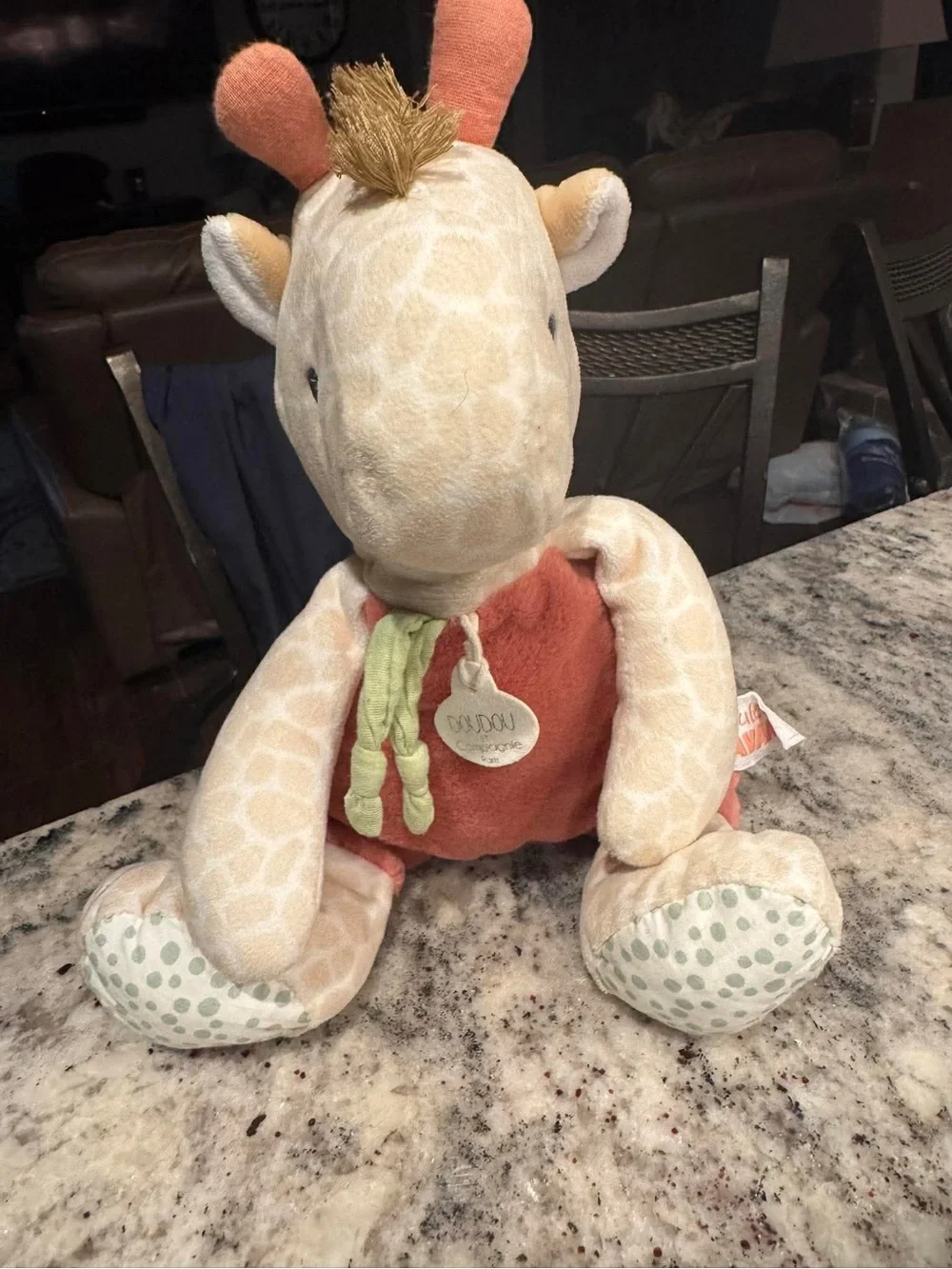 Soft Giraffe Plush in Cream & Rust with Green Scarf - Kids Stuffed Animal